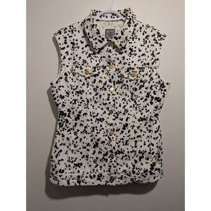 Laurél Jeans Womens Black White Denim Vest Animal Print Western EU 40 US 8 Italy